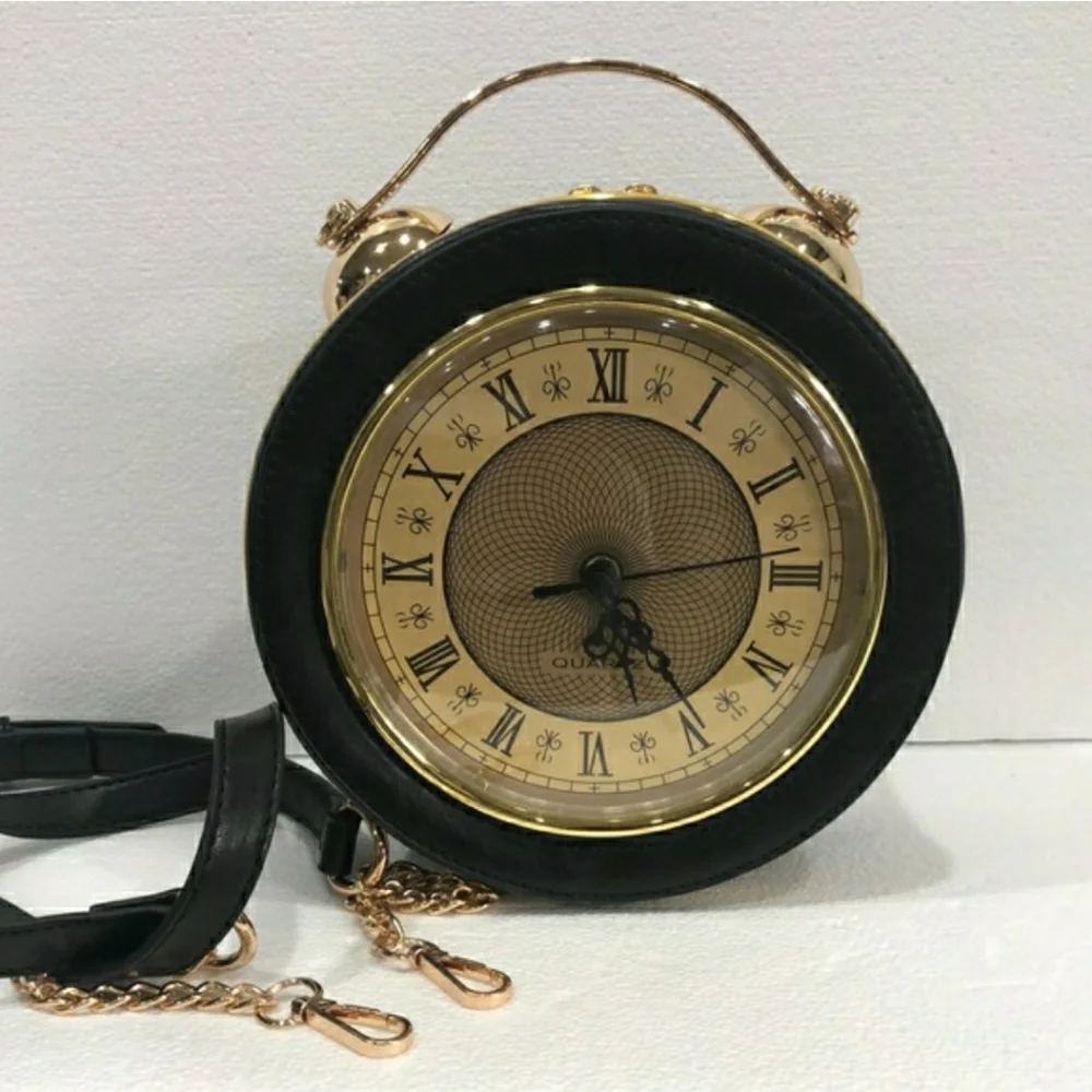 Quartz Retro Gold Clock Handbag w/ Crossbody Strap